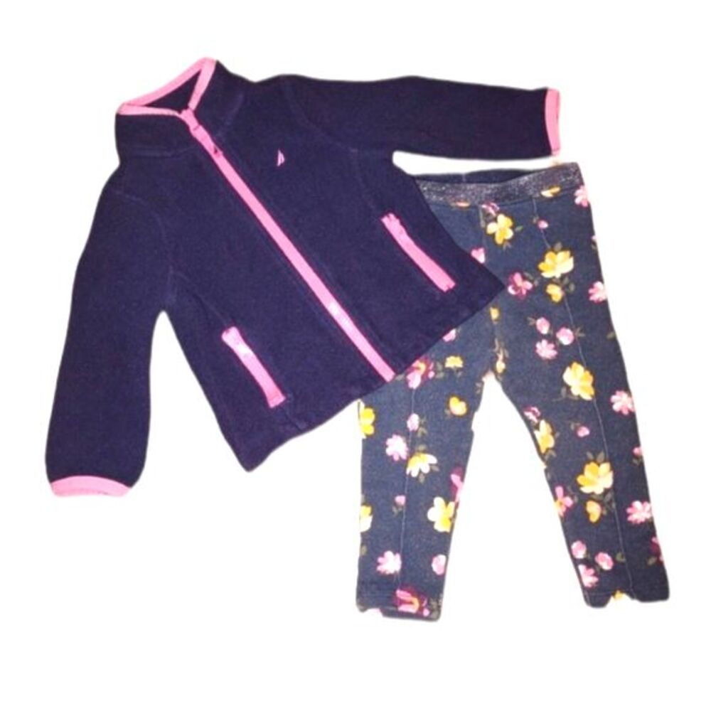 Nautica Fleece Jacket &‎ Garanimals Leggings Little Girls Outfit Bundle 12M